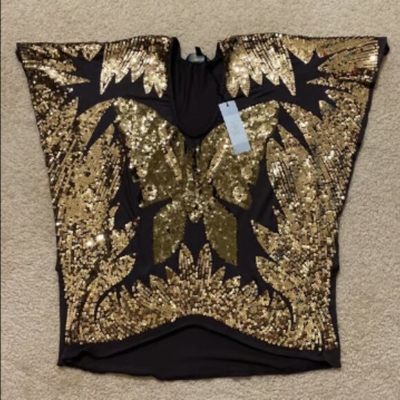 SKY Women's Celeb Style Blouse Embellished w Butterfly Shape Sequins Size S - Picture 3 of 5